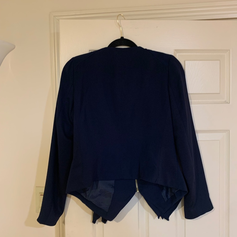 Iman Blue Ruffled Front Angled Lined Jacket Sz S - image 5